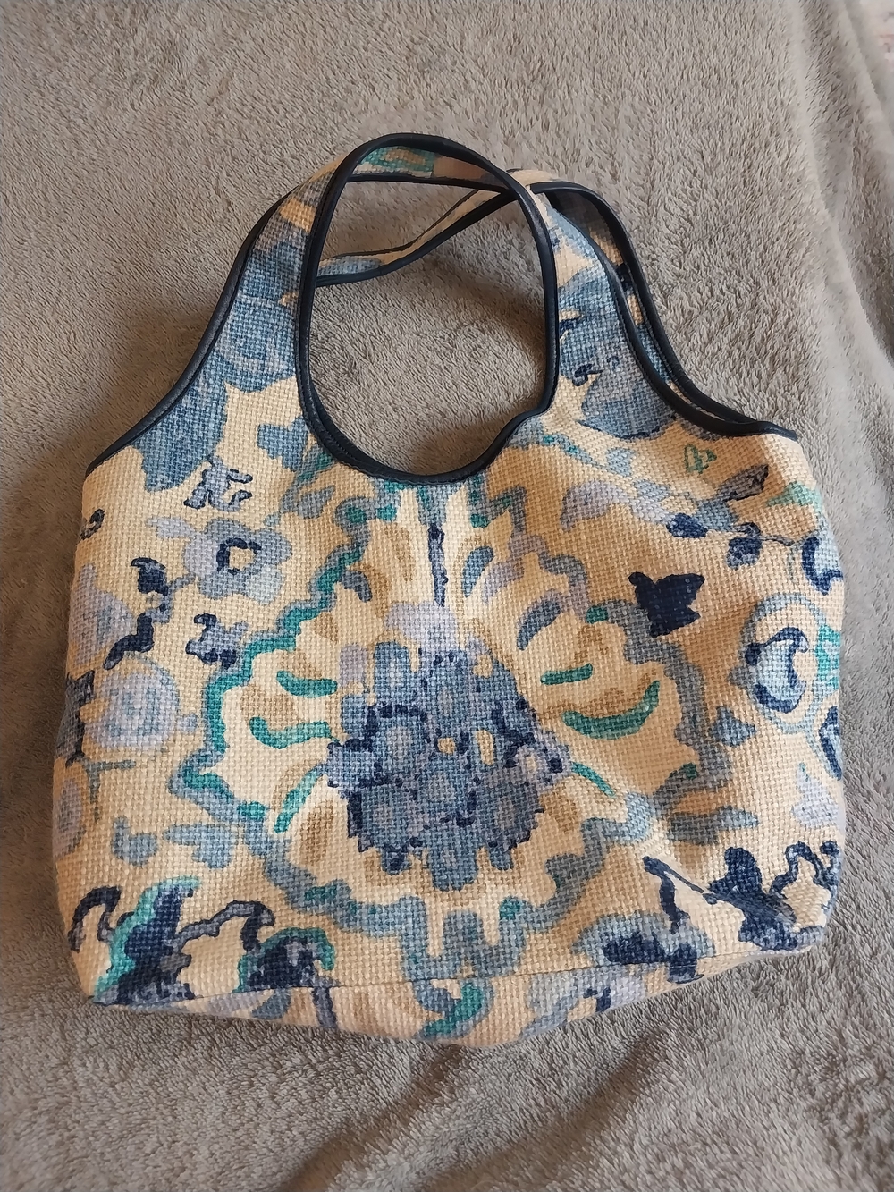 Jim Thompson Blue Floral Canvas Tote Bag